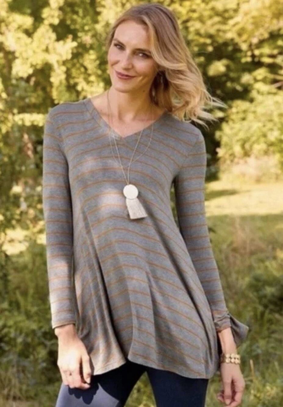 Matilda Jane Women's Size Medium Orange Gray Modal Swing Windsong Tunic